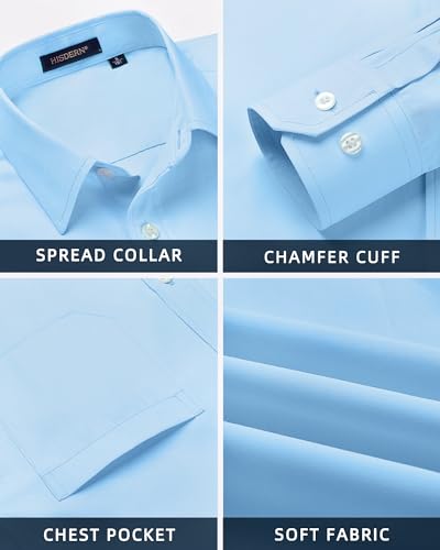 Image of HISDERN Mens Dress Shirt with Tie Pocket Square Set Classic Button Down Shirt Matching Tie Long Sleeve Shirts