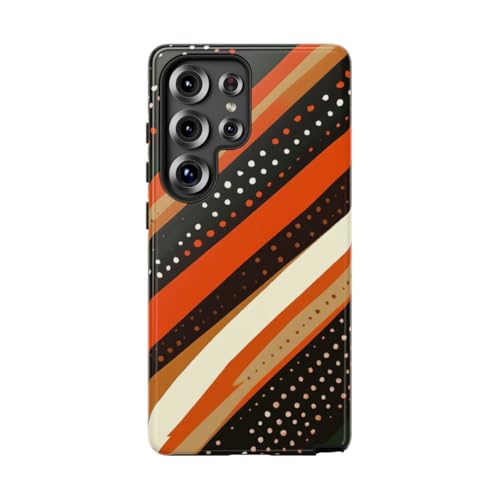 Coque Samsung S25 Ultra orange au motif rayé rétro terre et finition rigide brillante