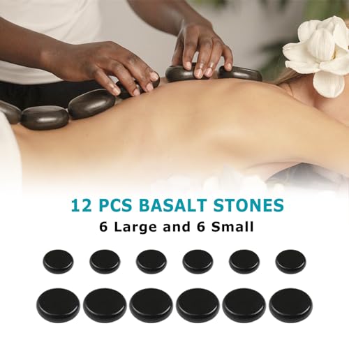 Goodtar Portable Hot Massage Stone Warmer Set with 12 PCS Basalt Stones/Hot Rocks Massage Stone Kit with Heater Bag for Relax Muscles Home Spa Warming Therapy Relaxing 110V (Small Size) - Thumbnail 2