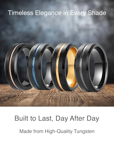 LerchPhi 8MM Mens Custom Black Tungsten Wedding Band with Gold Groove, Personalized Engraving, Durable Scratch-Resistant Comfort Fit Ring Size 10 - Thumbnail 5