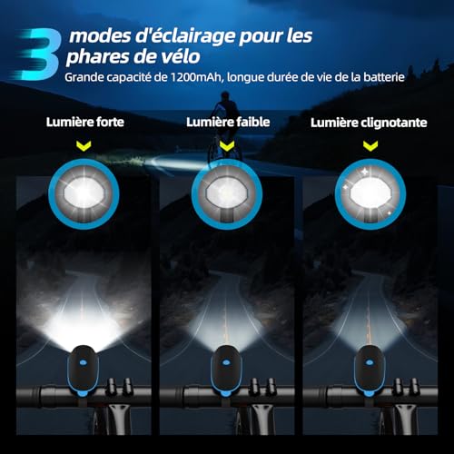Gobikey Lumiere Velo Avant et Arriere, Lampe Velo Type C Rechargeable – vue 2