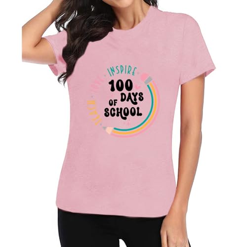 Image of 100th Day of School Shirt for Women Teacher Graphic T-Shirt Funny Teach Short Sleeve Tee Tops
