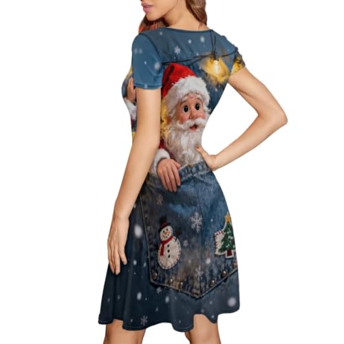 Image of Irisjudy T Shirt Dress for Women Short Sleeve Girls Short Sleeve Dress Plus Size, O Neck Knee Length Midi Dress for Ladies