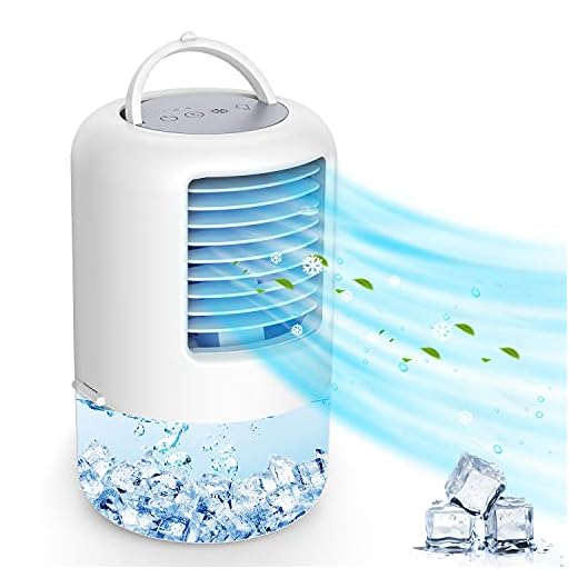 EdorReco Portable Air Conditioner with 3 Speeds 7 Colors Night Light, Mini Evaporative Air Cooler, Corded Personal Air Conditioner with Handle for Room Office Home, White