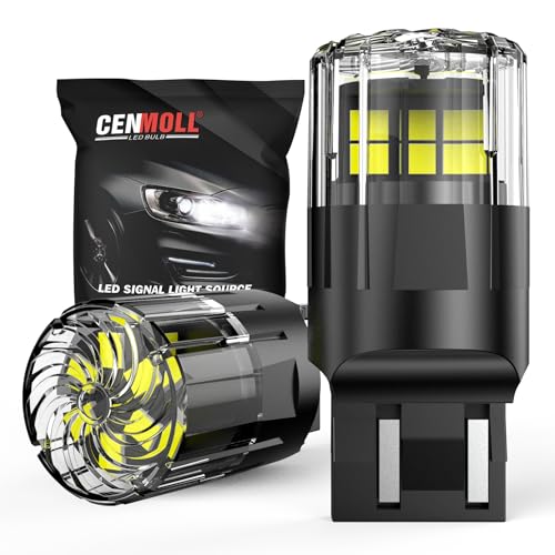 Cenmoll Ampoule W21/5W blanche, 3200LM super lumineuse 12V-24V T20 7440 7443 W21W LED de remplacement pour feux de recul, feux de freinage, feux de stationnement et feux de jour, lot de 2