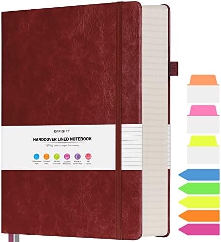 OFFIGIFT Lined Journal Notebook, Large A5 Hardcover Leather Journal, 312 Numbered Pages Work Notebook, 100gsm No Bleed Paper, College Ruled Notebook for Women Men School Office, Green