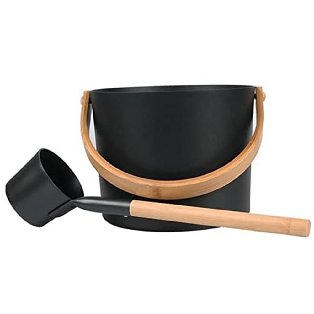 Cubo de aluminio para sauna finlandesa, juego de cucharas de mango largo, cubo de sauna, baño, accesorios de sauna