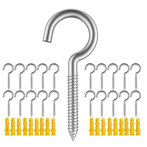 YAIRMIS 20pc 304 Stainless Steel Heavy Duty Screw Hooks 2 Eye Bolts Indoor/Outdoor Wall Wood PVC