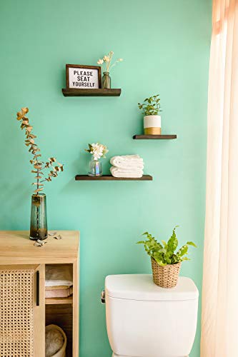 Mkono Floating Shelves Rustic Wood Wall Shelf Set Of 3 Modern Wall Mounted Shelves With Invisible Brackets Display Trophy Photo Frames Plants Home Decor Living Room Bedroom Bathroom, Dark Brown #TOP4