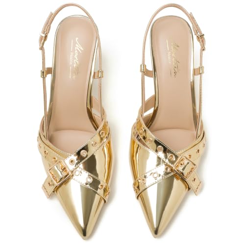 Image of Mostrin Kitten Heels for Women Pointed Closed Toe Heels Vintage Stiletto Dressy Pumps Shoes for Office Work Party