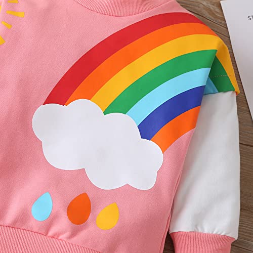 Moomtaikid Baby Boys Girls Sweatshirt Rainbow Long Sleeve Hoodie Winter Sweatsuit Cotton Cute Baby Girls Winter Pullover Shirt Pink 5-6Y #TOP2