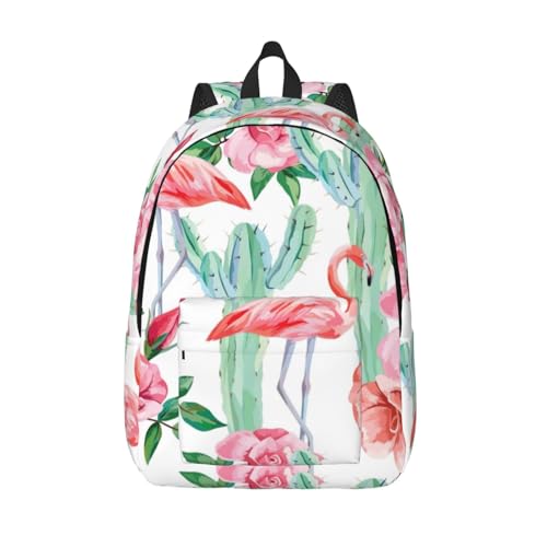 Sac à dos en toile imprimé flamant rose grand volume pour randonnée et travail unisexe