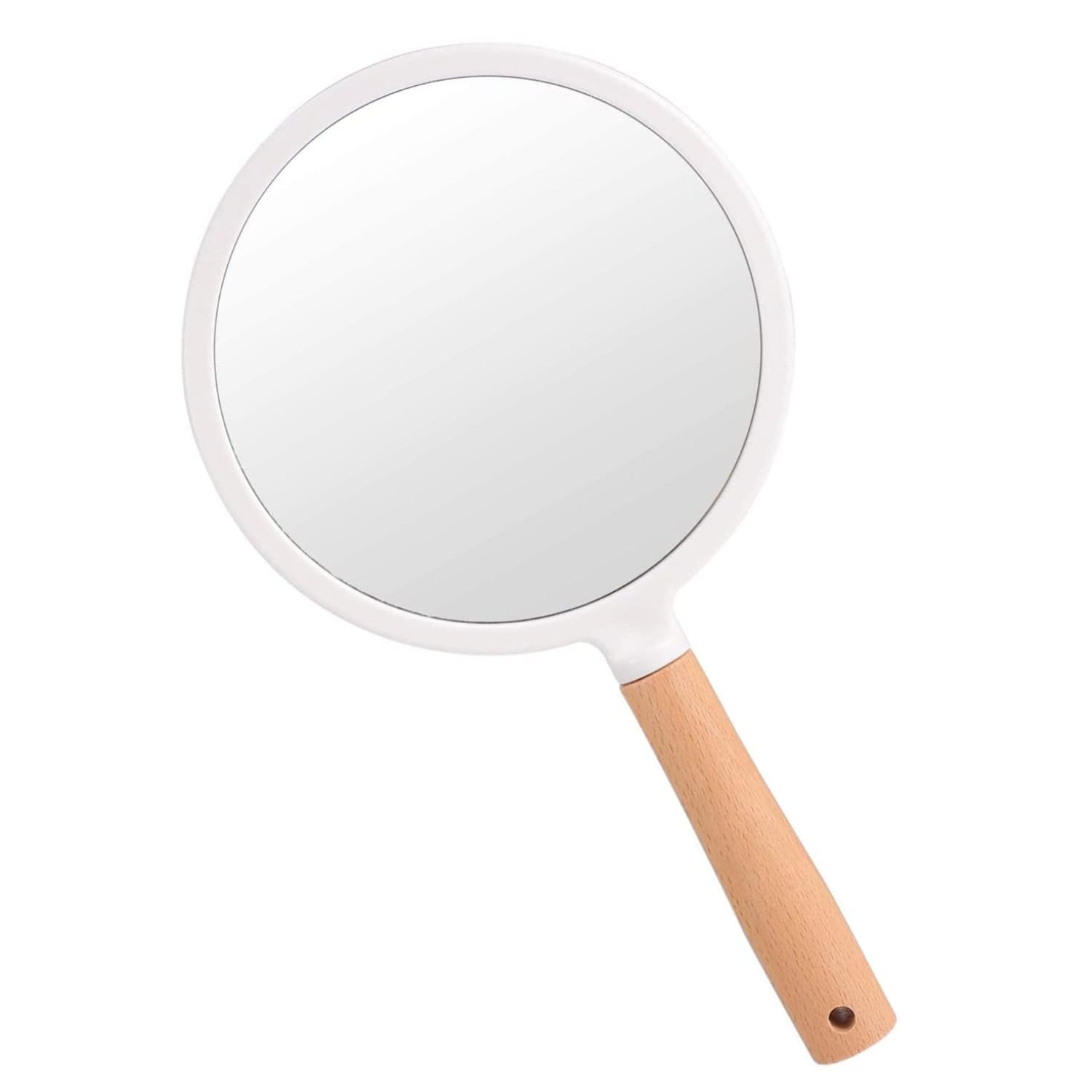 WE-CEF Handheld Makeup Mirror with Handle, Small Cute Wooden Shaving Mirror with Single Side Hanging Hole, Travel Portable for Men Women (Round, White Pack of 1)-picture-35