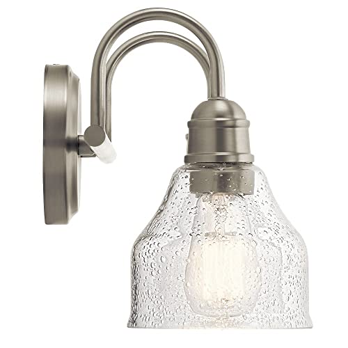 KICHLER Avery 15\" Bathroom Vanity Industrial 2 Light Wall Fixture with Clear Seeded Glass in Natural Brass, for Bathroom (8.25\" x 15\" x 9.5\") 45972NBR - Thumbnail 4