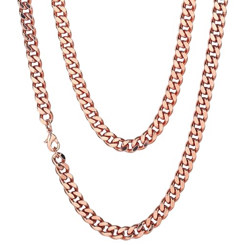 Heavenly Metals Copper Necklace for Men & Women – 99.9% Pure Copper Cuban Link Chain – 5mm, 7mm, 9mm, 12mm Width – 18