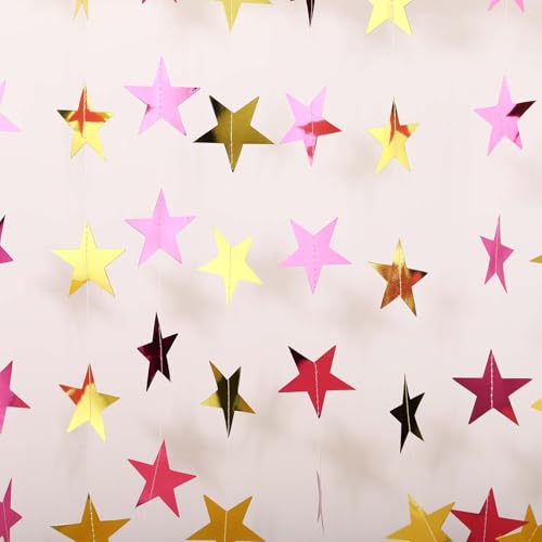 Image of Patelai 78 Feet Glitter Star Garland Banner 2026 Party Decoration Double Side Star Hanging String Streamer Paper Twinkle for Graduation Wedding Birthday (Gold and Pink)