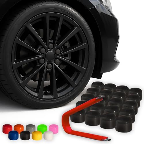 Automotivated Aftermarket ColorLugs Vinyl BoltCap Cover | Black | Flexible Fit Bolt Lug Nut Cap | Fits 19 mm | Pack of 20 | Includes Deluxe Extractor | Made in The USA