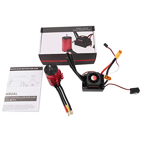 3670 2850KVブラシレスモーター、RCモーターESCセット、ヒートシンク付きスピード120A ESC、4ポール12スロット18/110/ RC車、CNC機械加工アルミニウム合金ヒートシンク