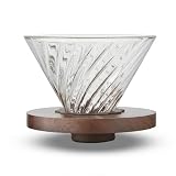 FGIUKC V60 コーヒードリッパー 02 耐熱ガラス 木製ホルダー 円錐 コーヒードリップ 1~4杯用 取り外し可能 キャンプ アウトドア カフェ 喫茶店
