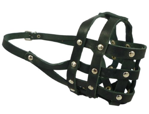 Genuine Leather Dog Basket Dog Muzzle #110 Black - Bulldog, Boxer (Circumference 13.7", Snout Length 2.75")