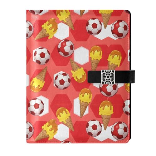 JULYTO Soccer Ball Ice Cream PU Leather Notebook Binder A5 6 Ring Refillable Journal with Magnetic Buckle Closure Travel Planner Notebook Binder for Business Cards,Office,