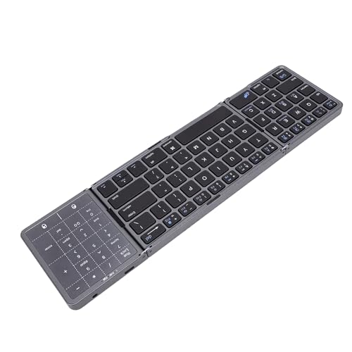 Clavier Bluetooth pliable triple volet avec pavé tactile et commutateur FN