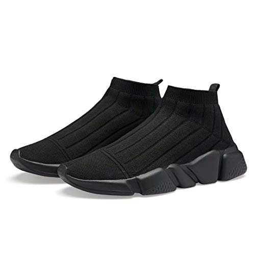 Voxge Men's Sock Sneakers Women's Sock Shoes Lightweight Breathable Athletic Running Shoes Fashion Tennis Sport Walking Shoes Full Black 046-44