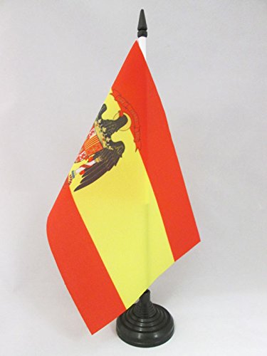 AZ FLAG Bandera de Mesa de ESPAÑA 1977-1981 21x14cm - BANDERINA de DESPACHO ESPAÑOLA con Aguila 14 x 21 cm