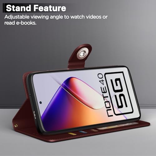 Image of Pikkme Flip Cover for Infinix Note 40 5G Leather Finish | Inside TPU with Card Pockets | Wallet Stand and Shock Proof | Complete Protection Button Flip Case(Brown)