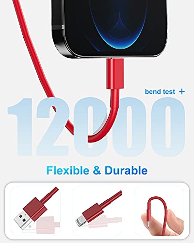 Image of 4Pack [Apple MFi Certified] Lightning Cable 6ft, Apple Lightning to USB Cable 6 Foot, iPhone Charger Cord Fast Charging Cable Compatible Apple iPhone 13 /12 /11 Pro Max Xs X XR 8 7 iPad (Justice Red