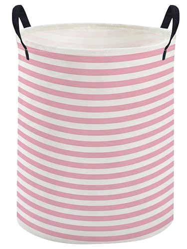 Image of ESSME Kids Laundry Basket,Pink Hamper Collapsible Canvas Waterproof Storage Bin for Girls, Cute Hamper,Gift Baskets(Pink stripes)
