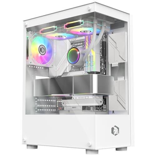 EMPIRE GAMING - Gamer PC-Gehäuse CM-241 – ARGB Medium Tower Micro-ATX und ITX – 3 Lüfter 120 mm 3 Pins 5 V LED RGB Adressierbar – MB Sync – Mid Tower weiß