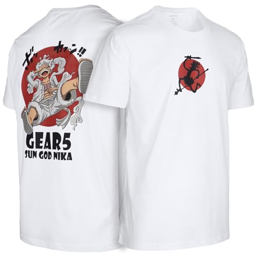 One Piece Monkey D Luffy Sun God Nika Gear 5th Gear Fruta del Diablo Devil Fruit Japonés Anime Camiseta Premium 100% Algodón Hombre/Mujer T-Shirt(Blanco,M)