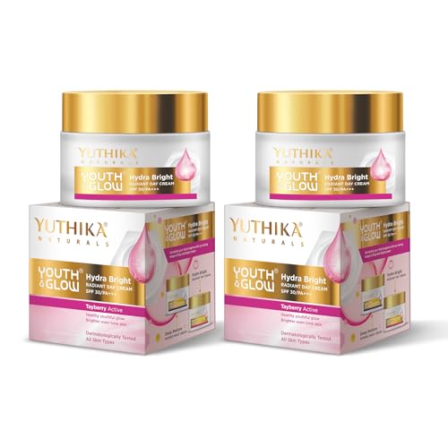 Image of Yuthika Youth & Glow Day Cream for Women SPF30 /PA+++, Oil-Free, Non-Sticky, Reduces Dark Spots, Fine Lines & Wrinkles, Dermatologist Tested for All Skin Types (25g, Pack of 2)