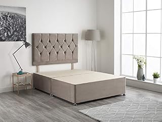 Bed Centre Light Grey Plush Velvet Fabric Divan Base Plus Matching Headboard3ft 4ft 4ft6 5ft 6ft (4FT6 (Double))
