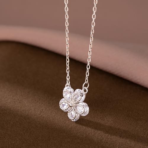 Reffeer Solid 925 Sterling Silver Cubic Zirconia Flower Choker Necklace for Women Teen Girls Sparkling Flower Pendant Necklace4