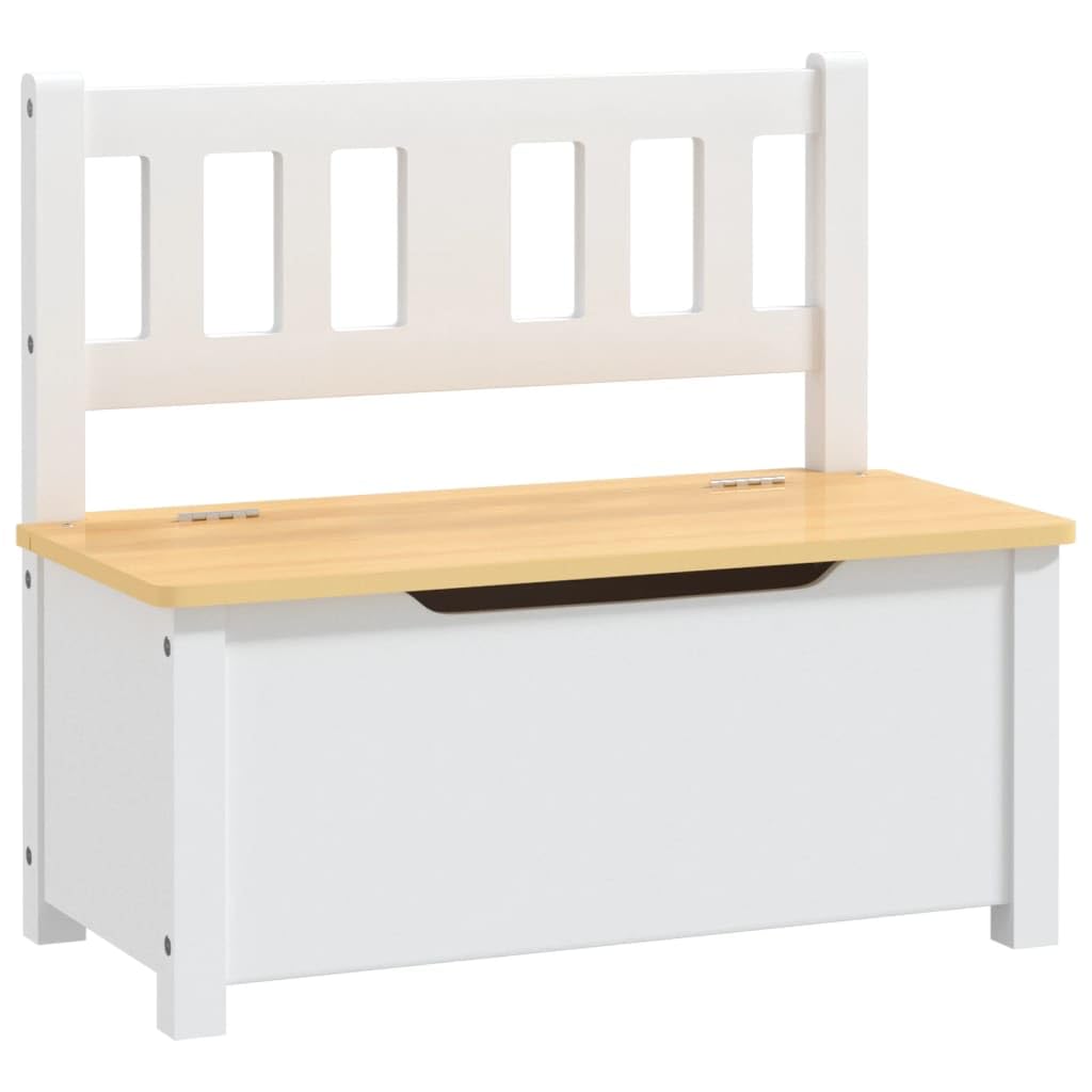 Générique Biała i beżowa ławka do przechowywania dla dzieci 60 x 30 x 55 cm MDF, skrzynia z pokrywą na zabawki, wygodne siedzisko i wbudowaną przestrzeń do przechowywania, idealna do pokoju