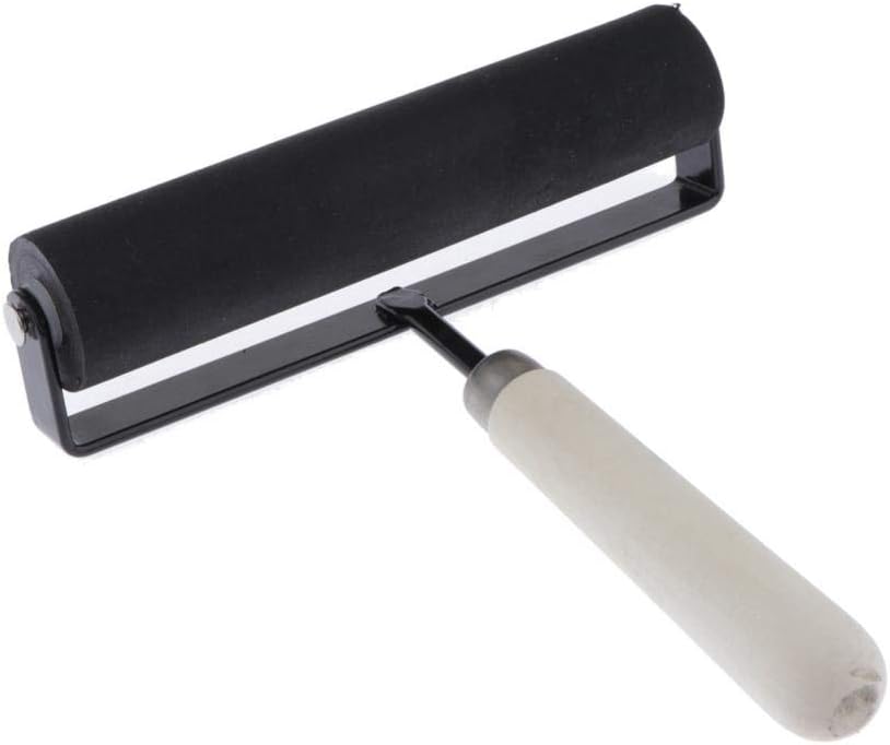 Soft Rubber Brayer Durometer Roller W/Heavy Duty Frame Rubber Glue Roller for Anti Skid Tape Construction Tools,Printmaking, Ink Paint Block Stamping - 8 inch