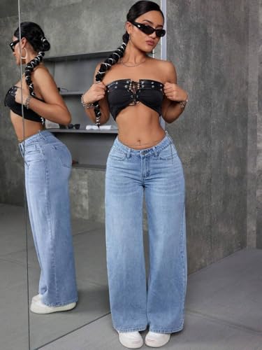 Image of KOTTY Women's High Waist Wide Leg Jeans | Relaxed Fit Comfortable Denim Pants for Women