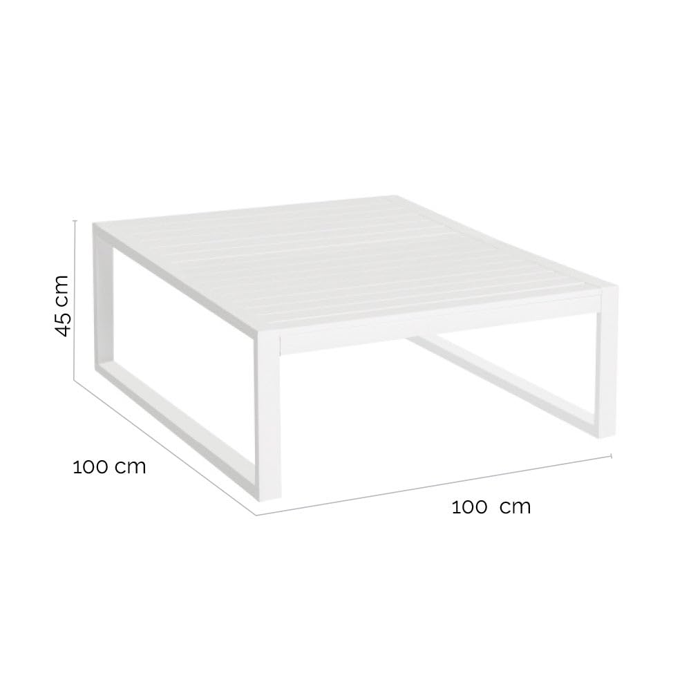 LOLAhome Mesa de Centro de jardín laminada Io de Aluminio Blanca de 100x100x45 cm, certificación Contract, Tratamiento Epoxi para Exterior, Ligera y Resistente - Colección IO