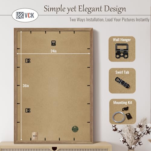 Image of VCK 24x36 Poster Frame Solid Wood Walnut 3 Pack Picture Frames 24 x 36 Inches with Wall Mounting Hanging
