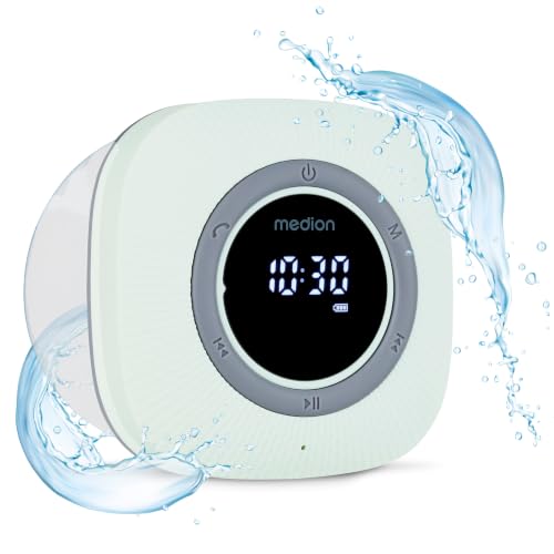 MEDION S66884 Duschradio mit Bluetooth (Badradio UKW Radio Saugnapf LED-Display IPX6 Wasserdicht integrierter Akku MD43884) grün
