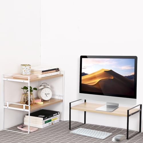Image of YGYQZ Wood Office Desk Shelf Organizer - Desktop Supplies Cute Dresser Top Organization Storage Rack and Cubicle Decor Aesthetic Bookshelf for Women Man and Kids (Black Wood-Single Tier)