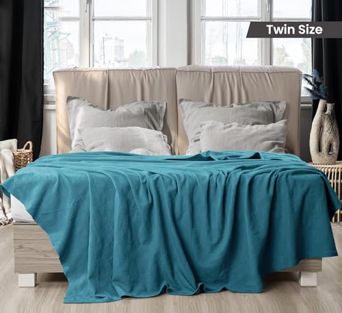 Image of Utopia Bedding 100% Cotton Thermal Blanket Teal Twin Size Soft, Lightweight, Breathable, Cozy Spring and Summer Blanket for Couch and Sofa, Home Room Decor Gifts for Women and Men (90x72 Inches)