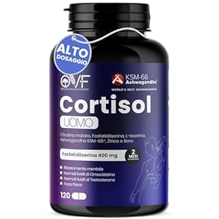 OVF Cortisol Uomo 120 Capsule Cortisolo Integratore con Citrullina Malato Fosfatidilserina Ashwagandha KSM-66 Teanina Zinco Boro per Benessere Fisico, Mentale e Testosterone