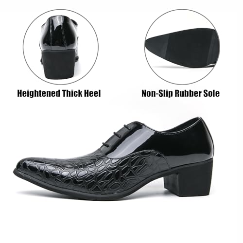 Men's Patent Leather Printed Patchwork High Heel Oxfords Fashion Pointed Toe Classic Lace Up Heighten Tuxedo Dress Shoe for Formal Business Party Wedding3