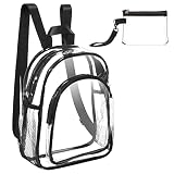 Weewooday Durchsichtig Mini Rucksack Stadion Zugelassen Schultasche Klein Transparent Tasche für Frauen mit Wasserdicht und Klare Schulrucksack für Arbeit College Konzert Sport (Schwarz, Groß)