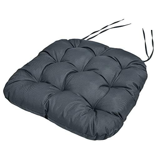 Waterproof Chair Cushion With Ties - 46x48x8cm - Indoors/Outdoors Seat Pads Cushion Pad - Water Resistant Material, Foam - For Garden Kitchen Dining Living Room Patio Office Coffee Shop - Graphite