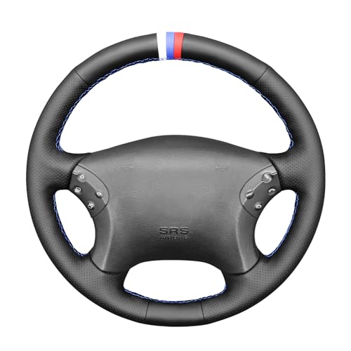 MEWANT Customized Black Genuine Leather Car Steering Wheel Cover for Mercedes Benz C-Class W203 2001-2007 / C32 AMG 2002-2003