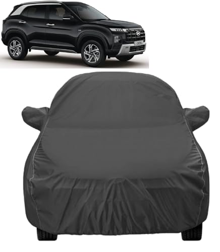 Image of Auto Hub Car Cover Compatible with Creta (Model : 2024-Till Date) with Mirror Pocket, Dustproof, Heat Resistant, Triple Stitched, Creta 2024 Car Cover- Grey